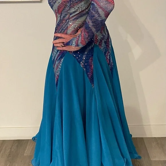Vibrant Multicolor Ballroom Dance Dress - Picture 9 of 16